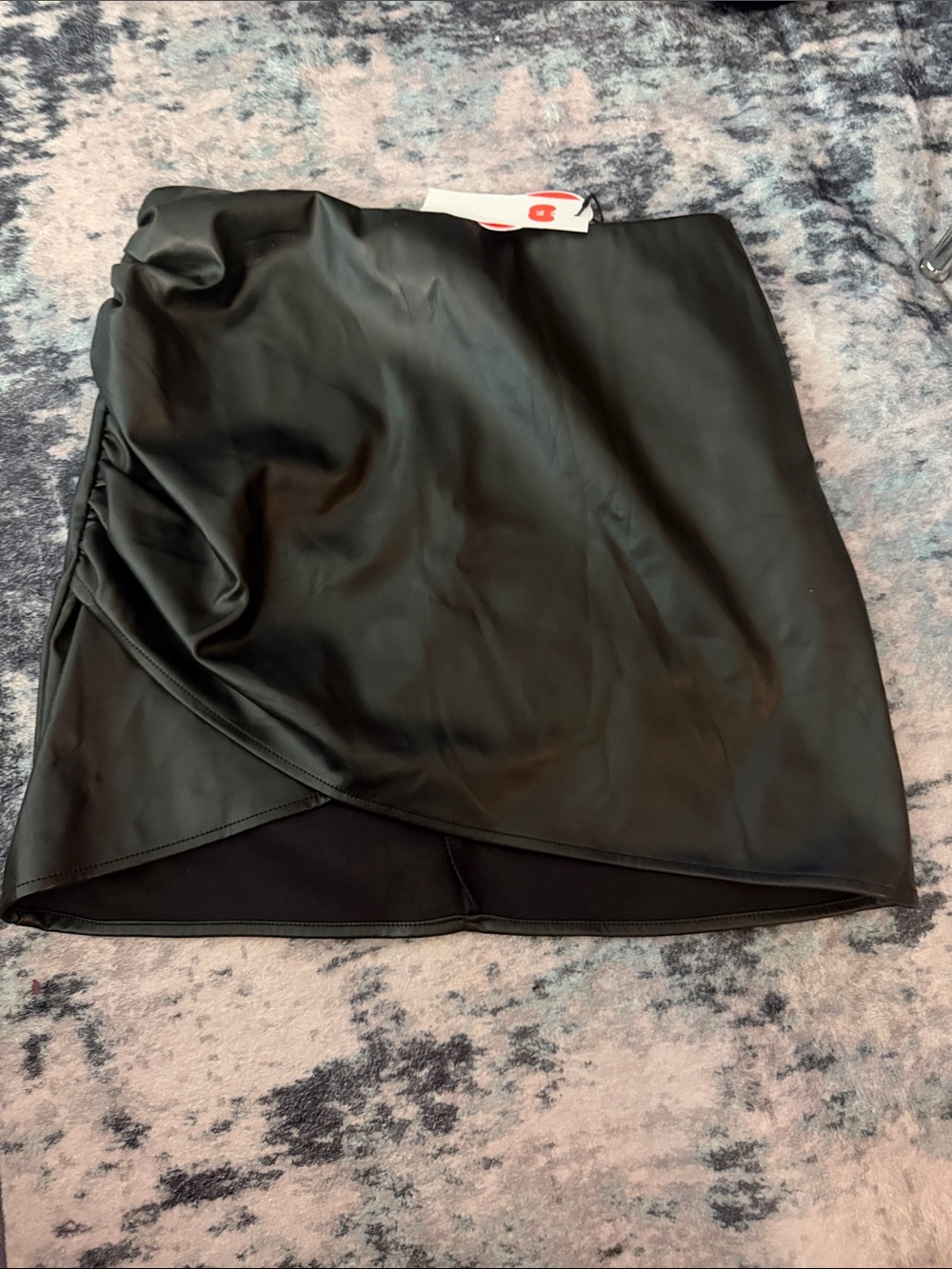 Cider Black Faux Leather Wrap Mini Skirt